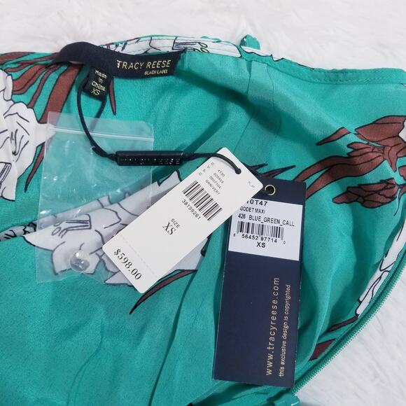 $598 Tracy Reese Black Label Silk Godet Floral Maxi Dress - Picture 8 of 10